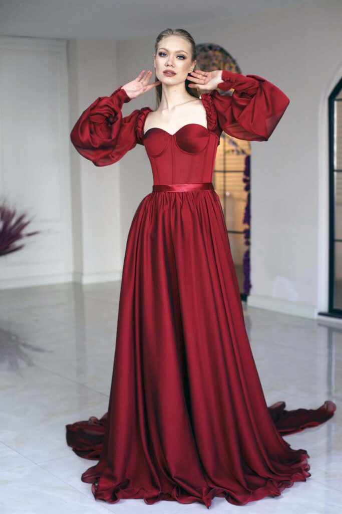 dreamy balon kollu bordo saten tasar d ad9c