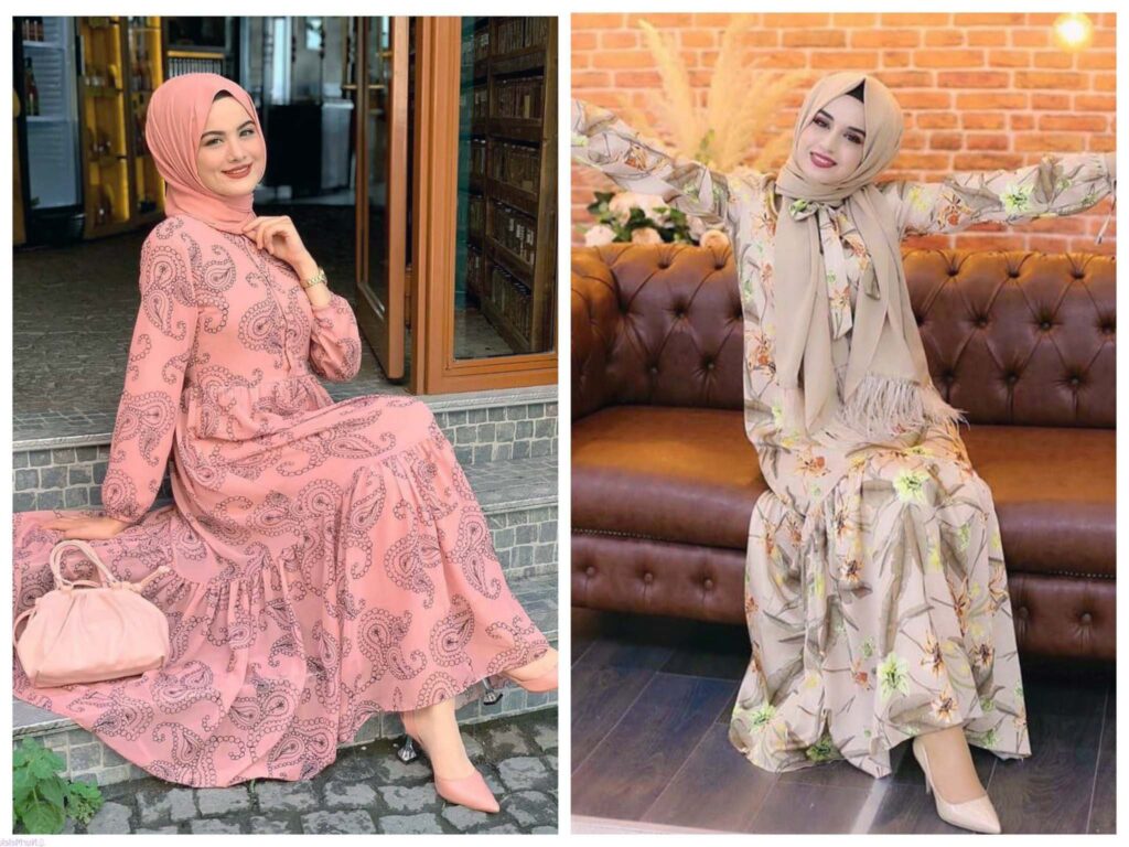 gunluk tesettur cicekli elbise