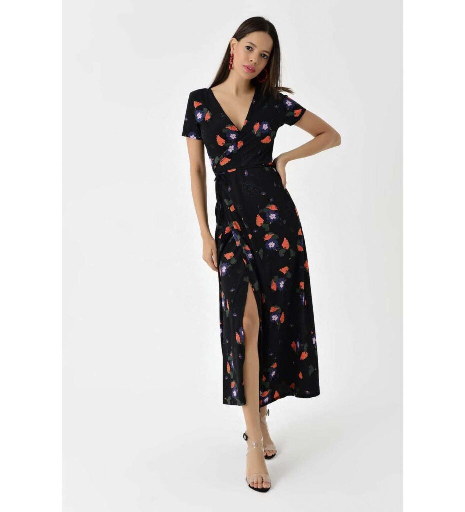 kisa kollu diz alti elbise yazlik