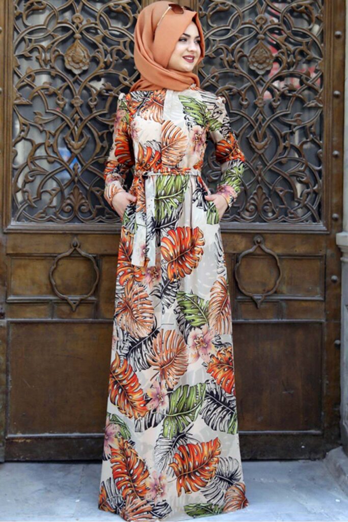 tesettur cicekli elbise