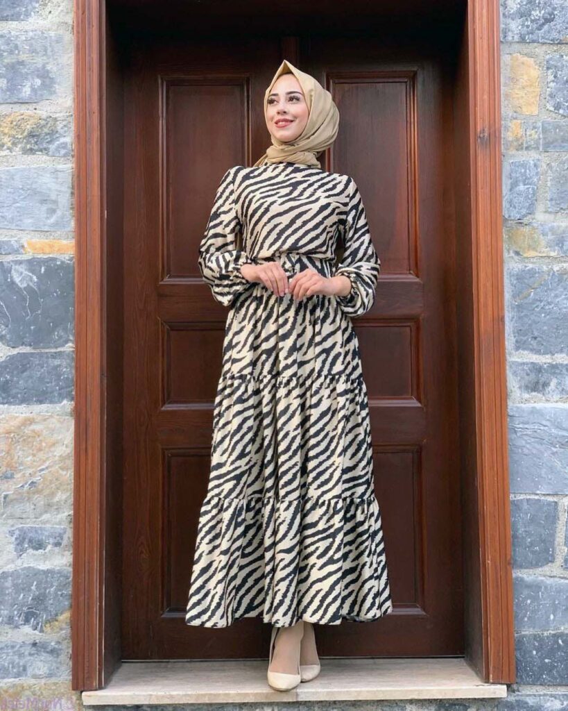 zebra desen tesettur elbise