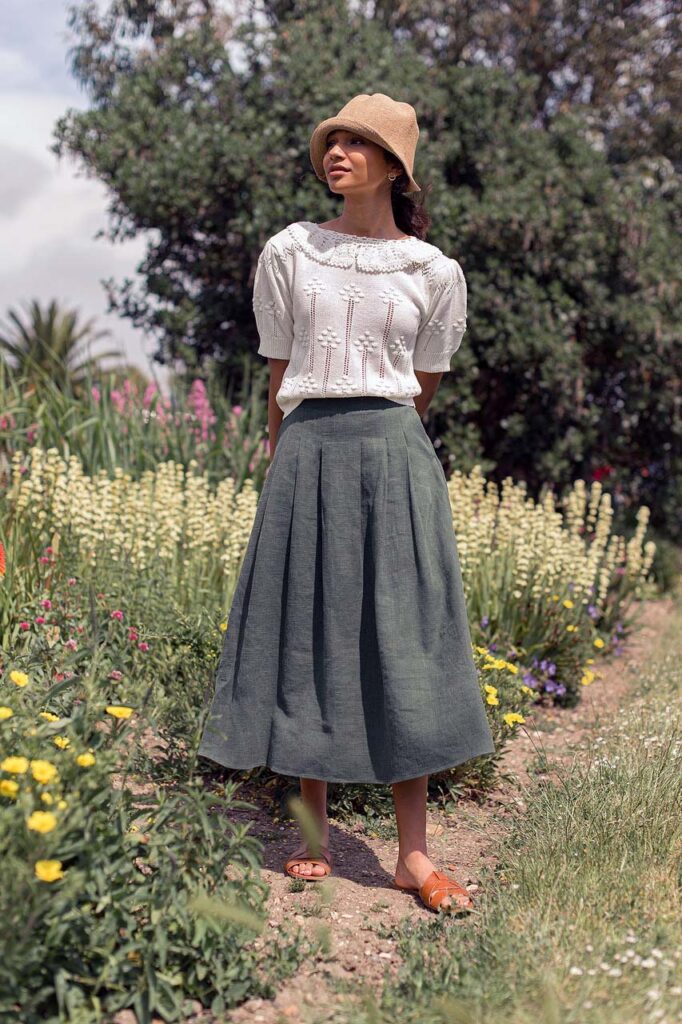 midi yesil etek kombini