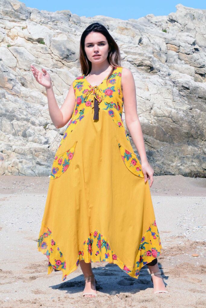 etnik elbise modelleri 9 sari etnik desen elbise