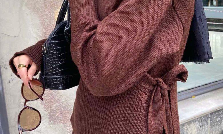 tesettür kahverengi elbise kombinleri